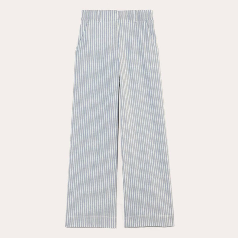 Everlane Women's Wide-Leg Pant in Stretch Linen in Bluebell/Bone White, Size 2